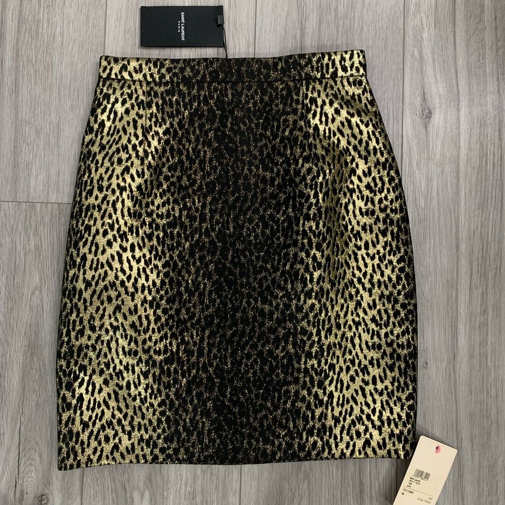 NWT Saint Laurent Silk Mini Skirt Leopard Size 36 Small
